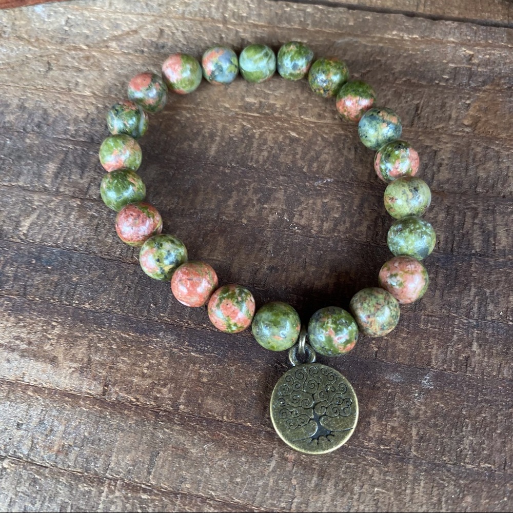 ✨UNAKITE STONE BEAD MALA BRACELET W/CHARM - Picture 4 of 7